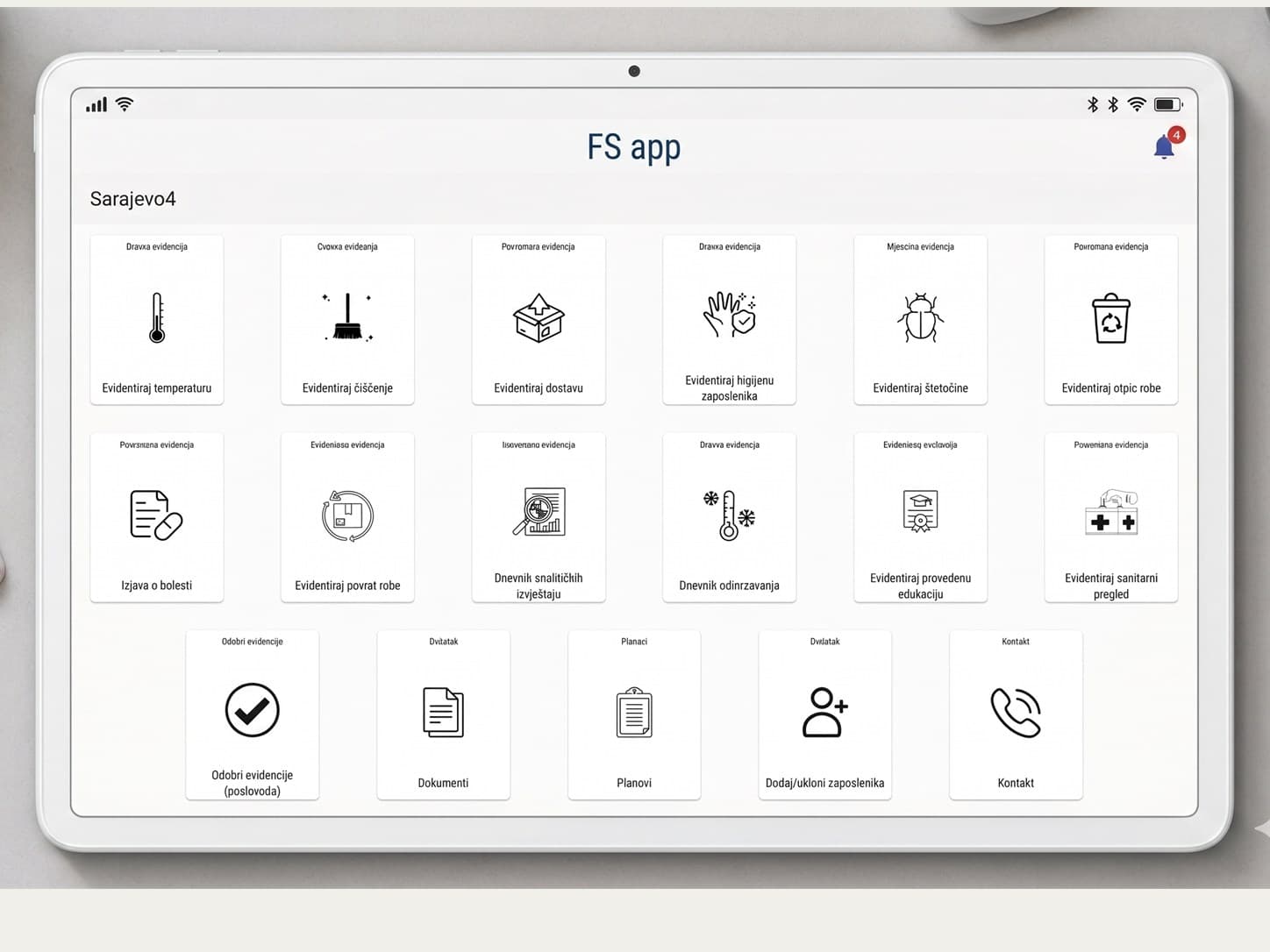 Stvarni prikaz FS App digitalnog HACCP sistema